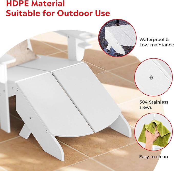 Costaelm Seaview Modern HDPE Plastic Folding Patio Adirondack Ottoman, White