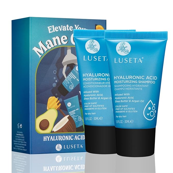 Luseta ヒアルロン酸保湿シャンプー＆コンディショナーセット 2 x 1.01oz (乾燥・ダメージヘア用、サルフェートフリー、アルガンオイル＆シアバター配合、パラベンフリー)