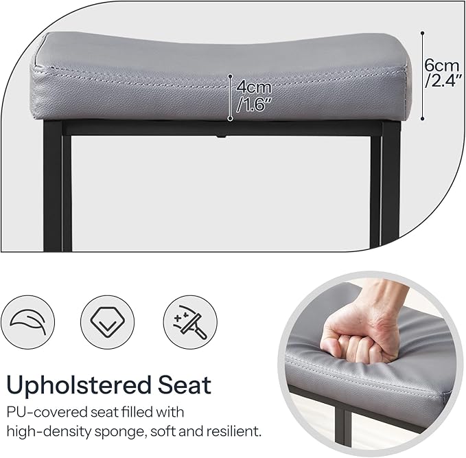 HOOBRO Bar Stools Set of 2, 24.8 Inches Bar Chairs, Counter Height Stools, Saddle Barstools with Curved Surface, 2.4" Thick Upholstery, for Kitchen, Dining Room, Gray and Black BG10BY01