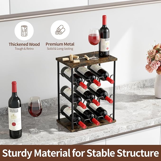 Nuovoware Wine Racks Countertop, Wine 9 Bottles Holder, Metal Wine Storage Organizer for Kitchen, Bar, Table, Cabinet, Wine Cellar, Vintage Brown