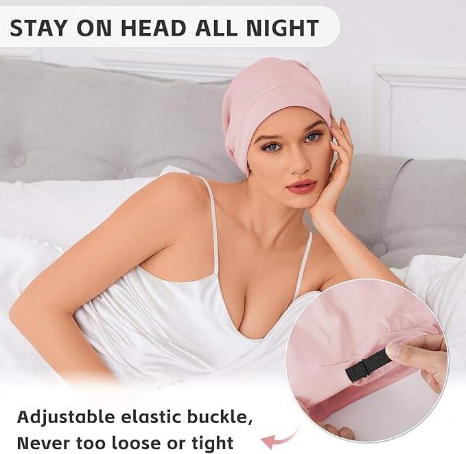 Silk Bonnet for Sleeping Women, Adjustable Silky Satin Lined Sleep Cap, Silk Hair Wrap Slouch Beanie Hat
