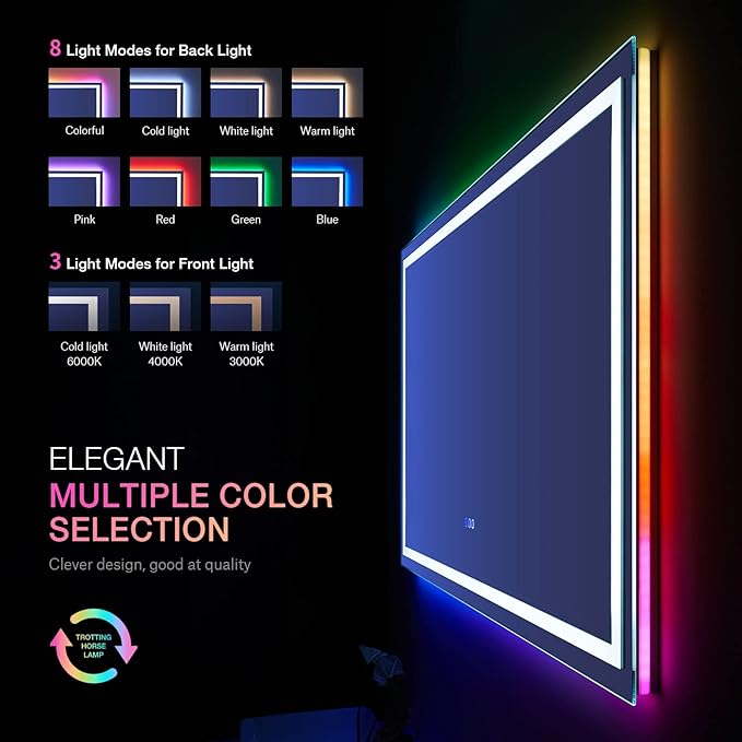 LOAAO 72"X36" Inch RGB LED Bathroom Mirror with Lights, Large, Anti-Fog, Dimmable Smart Lighted Bathroom Vanity Mirror, Multiple Light Modes, RGB Backlit + Front Light, Memory Function, Tempered Glass