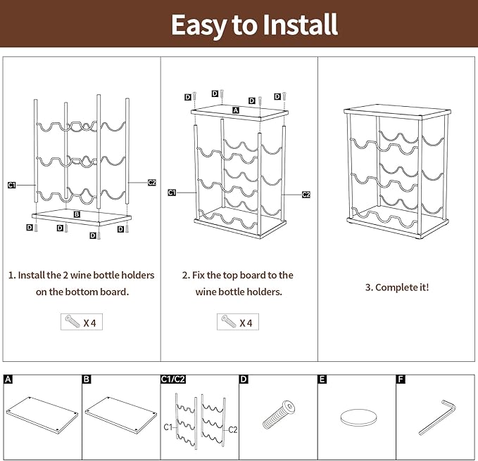 Nuovoware Wine Racks Countertop, Wine 9 Bottles Holder, Metal Wine Storage Organizer for Kitchen, Bar, Table, Cabinet, Wine Cellar, Vintage Brown