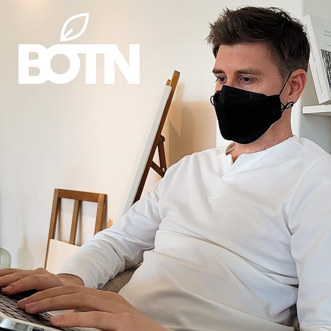 BOTN youth fit 11Pcs KF94 Protective and Safety Face Mask, 4-Layer Filter and 3D Design, Adjustable Strap and Premium Quality Made in Korea (Black, Medium)