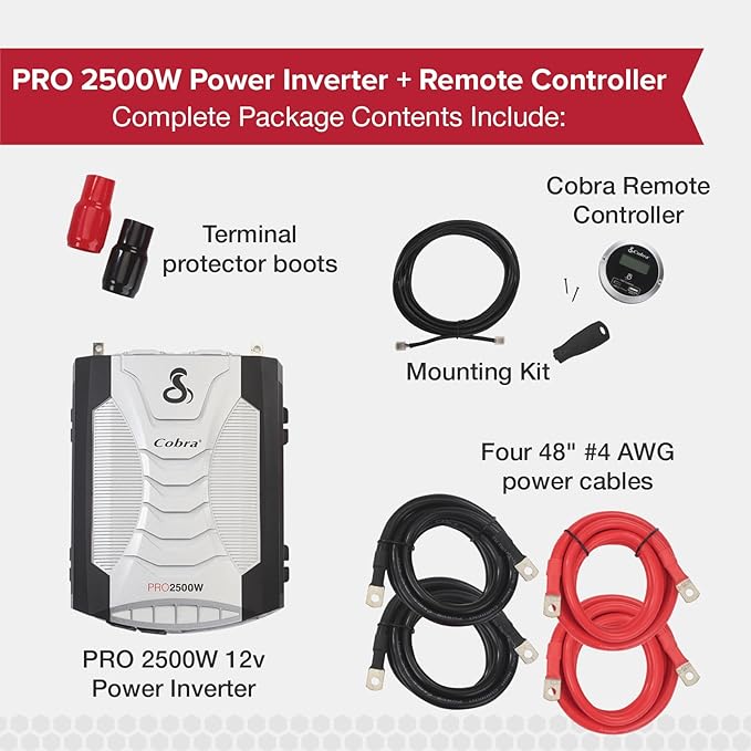 Cobra PRO 2500W Professional Grade Power Inverter with Cobra CPIALCDG1 Remote Controller