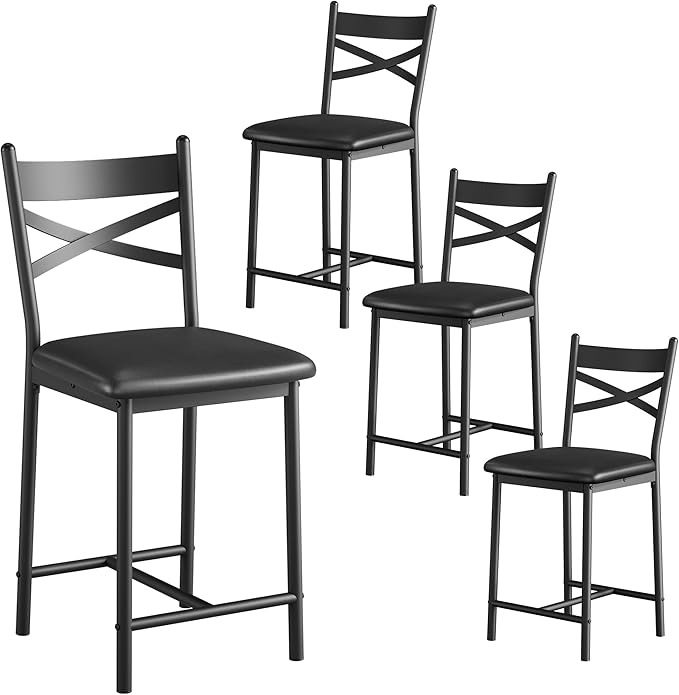 IDEALHOUSE 26" Counter Height Bar Stools Set of 2, Upholstered Bar Chairs with Back, Thick Cushion, Modern Counter Height Barstools for Kitchen Island, Apartment Counter, Dining Room Bar (2)