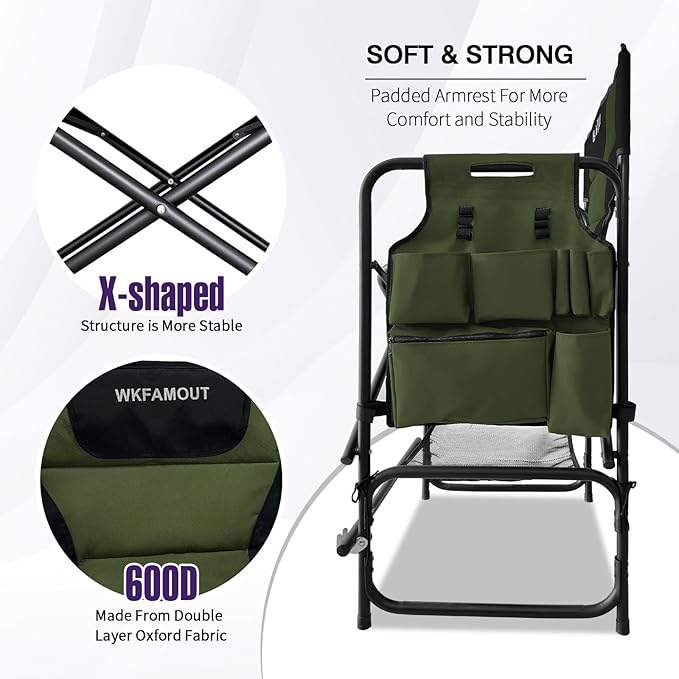 Tall Folding Directors Chair with Side Table 30.71" Seat Height Foldable Camping Chair Bar Stool for Makeup Artist Face Painting with Footrest and Storage Pocket Supports 350LBS