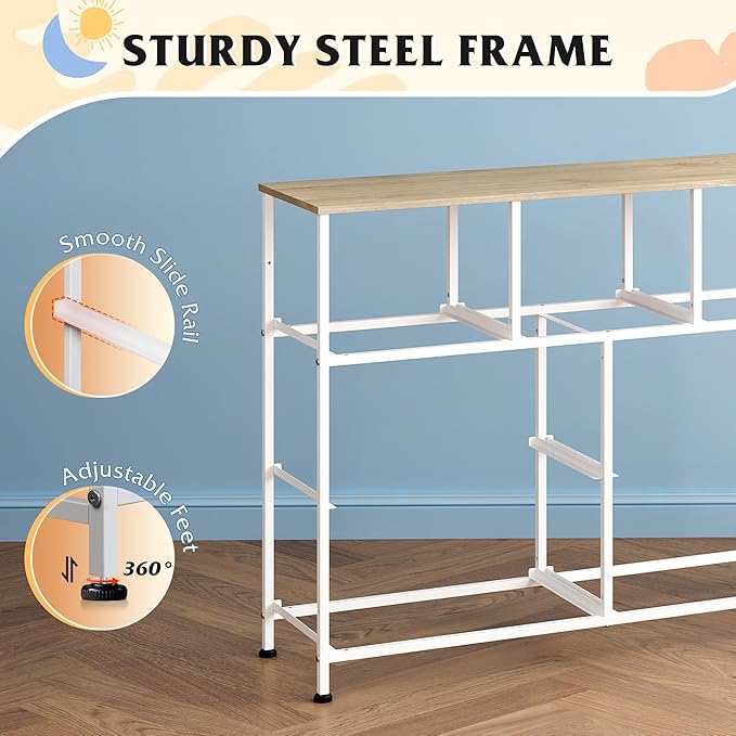WLIVE 7 Drawer Dresser TV Stand, Entertainment Center, Media Console Table with Metal Frame and Wood Top for TV up to 45 inch, Chest of Drawers for Bedroom, Living Room, Cream White