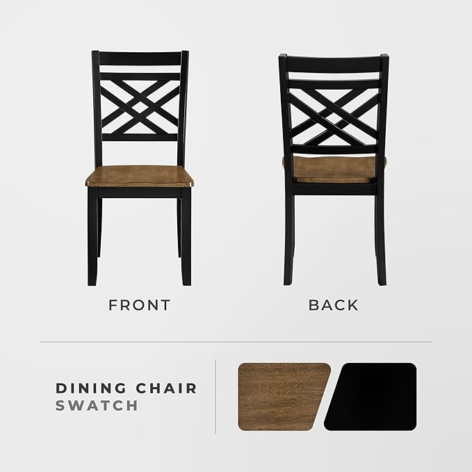 Lexicon Wooden Dining Chairs Set of 2 - Sturdy Solid Wood Frame, Cottage Cross Back, Modern Wood Armless Kitchen Chairs for Dining Room, Kitchen, Assembly Required, Two-Tone Finish (Brown and Black)