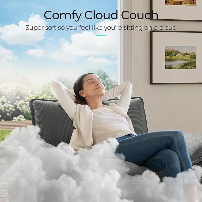 LINSY HOME Modular Sectional Sofa, 6-Seat Corduroy Modern Cloud Couch with Deep Seat & 1 Movable Ottoman, Perfect for Living Room, Office, Bedroom, Grey