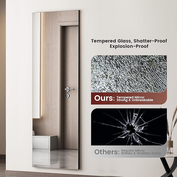 Kosmonia Full Length Mirror, 56"x18" Frameless Floor Mirror w/Distortion Free, HD Reflection, Standing or Leaning Full Body Mirror for Bedroom, Hanging Mounted for Living Room Cloakroom