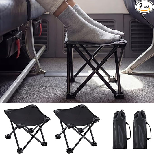 Ripeng 2 Pcs Portable Airplane Travel Foot Rest, Folding Camping Stool, Under Desk Foot Rest at Work for Long Flight, Home and Office Outdoor Hiking Fishing with Carry Bag (Black)
