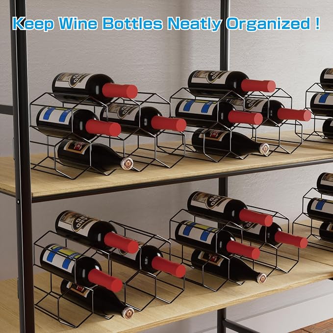 Buruis 9-Bottle Countertop Wine Rack, Honeycomb Metal Wine Holder for Red & White Wines, Standing Bottle Organizer for Home, Kitchen, or Bar, Black