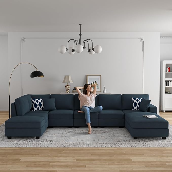 Legend Vansen Oversized Modular Sectional Sofa,U/L‑Shaped Reversible Couch with Ottoman,Deep Seat Plush Polyester Sofa for Living Room,9‑Seater,Charcoal