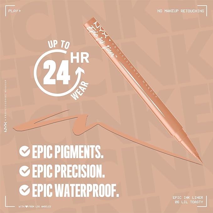 NYX PROFESSIONAL MAKEUP エピックインク ライナー ウォータープルーフ リキッドアイライナー（ヴィーガンフォーミュラ）- リル トースティ（ベージュマット）