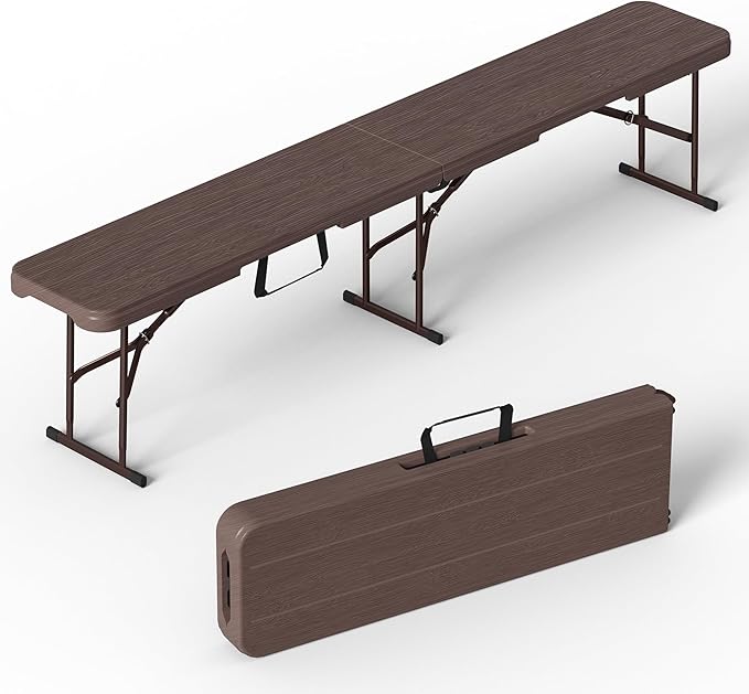 VSOAEIL 6 Foot Folding Bench, Portable Plastic Folding Bench Seat, Foldable Seat for Indoor Outdoor Picnic Camping Dining, Soccer Garden Multipurpose Entertaining Activities, Brown, 1 Pack