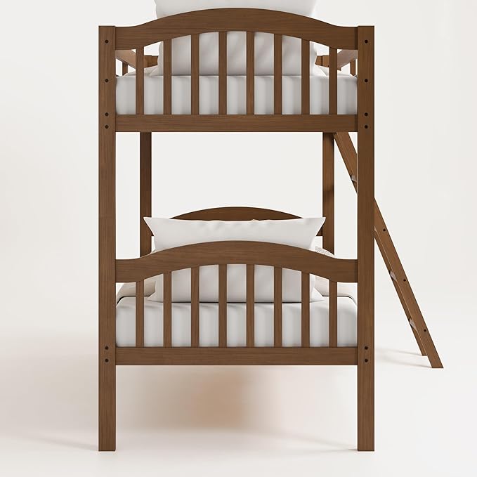 Storkcraft Long Horn Twin-Over-Twin Bunk Bed (Hazelnut) - GREENGUARD Gold Certified, Converts to Two Twin Beds, Wood Bunk Bed for Kids Bedroom