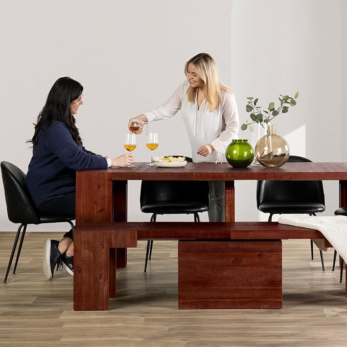 Transformer Table - Solid Wood Extendable Dining Table, Seats 2-12, Expandable Dining Room Table, Space-Saving Furniture, Kitchen and Dining Room Furniture (Red Oak, Table + Bench)