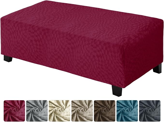 ZNSAYOTX 2026 Rectangle Ottoman Cover (L:45"-56") Super Stretch Soft Footrest Slipcover Form Fit, Universal Folding Foot Stool Covers with Non-Slip Elastic Band, Fashion Jacquard Texture, Wine Red