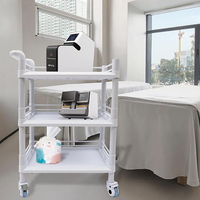 3 Tier Rolling Medical Storage Shelves Rack with Wheels - Beauty Salon SPA Medical Rolling Cart with 360 Silent Swivel Wheels