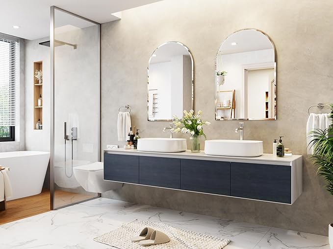 Frameless Bathroom Mirror, 28" x 42" Arched Vanity Mirror for wall Beveled, Arch Wall Mounted Mirror for Bedroom, Entryways, Over Sink
