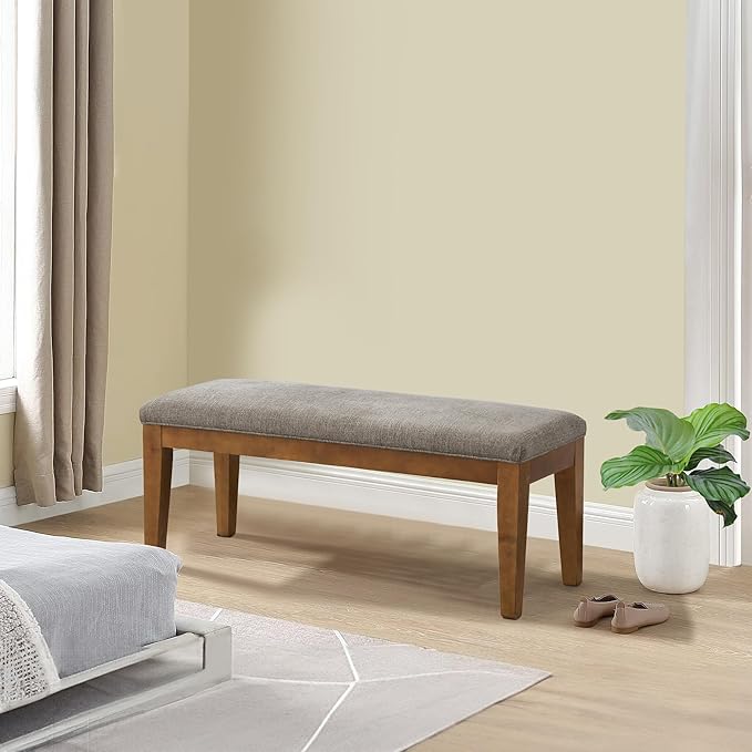HUIMO Kitchen & Dining Room Benches, Fabric End of Bed Bench with Solid Wood, Upholstered Entryway Bench for Living Room, Bedroom (Brown)