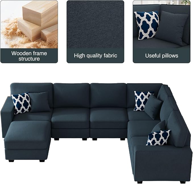 Legend Vansen Oversized Modular Sectional Sofa,U/L‑Shaped Reversible Couch with Ottoman,Deep Seat Plush Polyester Sofa for Living Room,7‑Seater,Charcoal