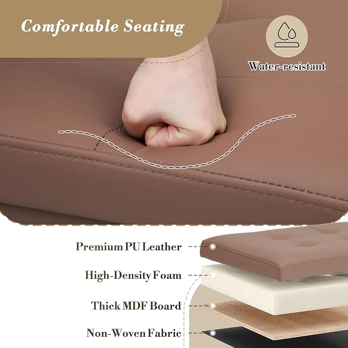 Athena Collection Leather Ottoman Bench with Storage, 43 Inches Large End of Bed Storage Ottoman Bench, 130L Load 220 Lbs Foot Rest for Bedroom, Living Room, Entyway, Brown