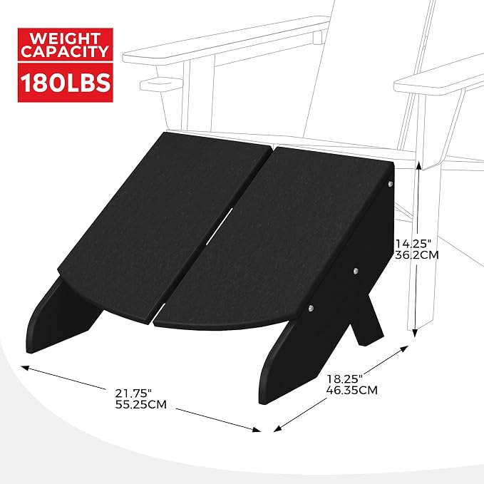 Costaelm Seaview Modern HDPE Plastic Folding Patio Adirondack Ottoman, Black