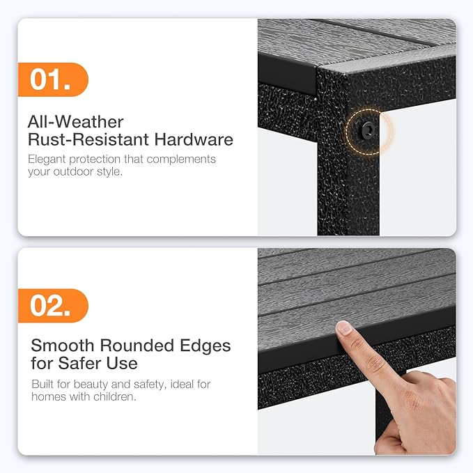 ODK Outdoor Coffee Table, Rectangle Weather-Resistant Patio Coffee Table for Garden, Balcony, Hot Tub, Poolside, Heavy-Duty Metal Frame, Black