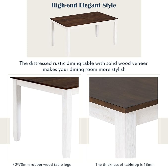 Harper & Bright Designs Rustic Style 6-Piece Dining Room Table Set with 4 Ergonomic Designed Chairs & a Bench (Walnut + Cottage White)