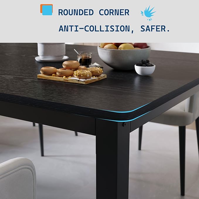 GarveeHome 78.7 in Industrial Dining Table for 6, Wooden Long Dinner Table with Mortise Tenon Design, Kitchen Table with Sturdy Metal Legs, for Dining Room Home Office Living Room, Black