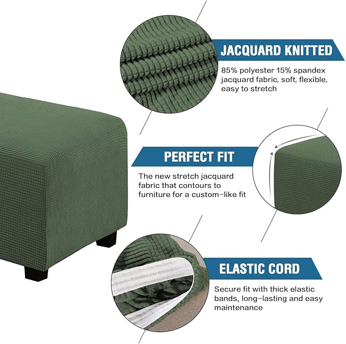 H.VERSAILTEX Ottoman Cover Slipcover Rectangle Fit Length 33'-38' Footrest Sofa Slipcovers Stool Cover Footstool Protector Covers Feature Stretch Soft Jacquard Fabric Removable Washable - Bronze Green