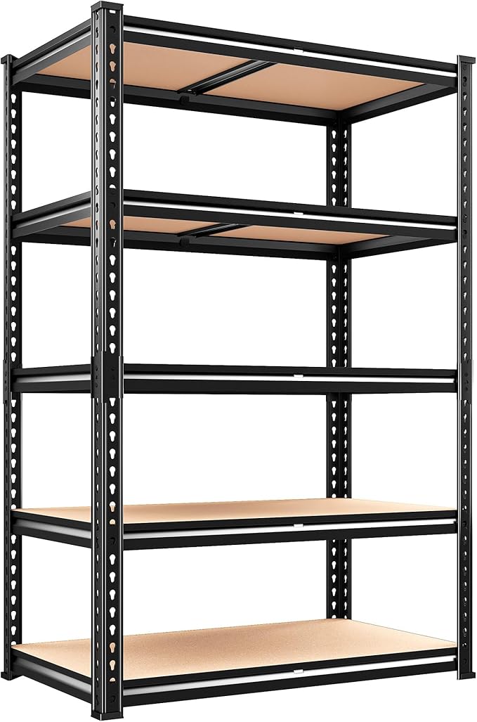 2000LBS Storage Shelves Heavy Duty,5-Tier Metal Shelving Unit for Pantry Garage Laundry Room,Adjustable Utility Storage Rack with Steel Frame & Thick MDF Boards,27.8"W x 12"D x 60"H, Black,3 Pack