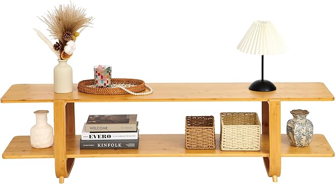 Bamboo TV Stand for TVs up to 65", Accent Entertainment Center with Storage, Media Console Table with Shelf, Modern TV Stand for Living Room, Bedroom, 55"(L), Burlywood