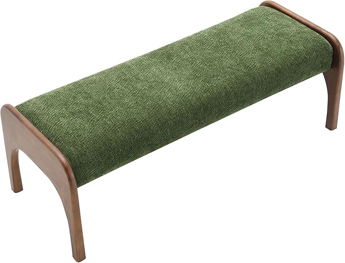 GDFStudio 50.25" Upholstered Long Bench, Modern Chenille Dining Bench with Solid Wood Legs, Padded Entryway Bench Seat for Bedroom End of Bed Kitchen Hallway Living Room, Green