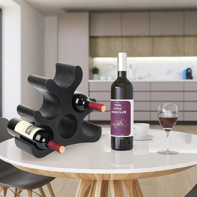 Countertop Wine Rack - 6 Bottle Wooden Wine Rack - Freestanding Wine Bottle Holder Stand - Wine Storage Rack for Cabinet Pantry Bar Kitchen