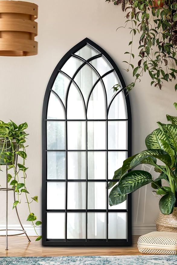 WAMIRRO Farmhouse Window Mirror,Arched Black Mantel Mirror,Cathedral Wall Mirrors with Window Pane for Entryway/Fireplace/Living Room/Hallway 20"X46"