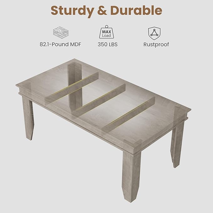 GarveeHome Farmhouse Dining Table for 4-6 People, 63 in Long Kitchen Tables with Wooden Sturdy Frame, 5 ft Large Rectangular Dinner Table for Dining Room, Kitchen, Grey, 63" Non-extendable