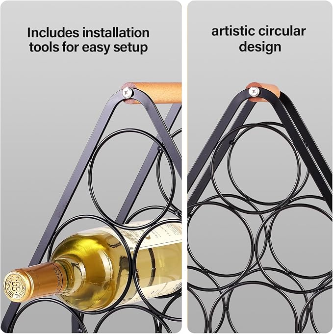 Countertop Wine Rack - 6 Bottle Freestanding Modern Gold Metal Small Wine Rack - 3 Tier Tabletop Wine Holder Stand for Cabinet, Pantry, Wine Bottle Storage
