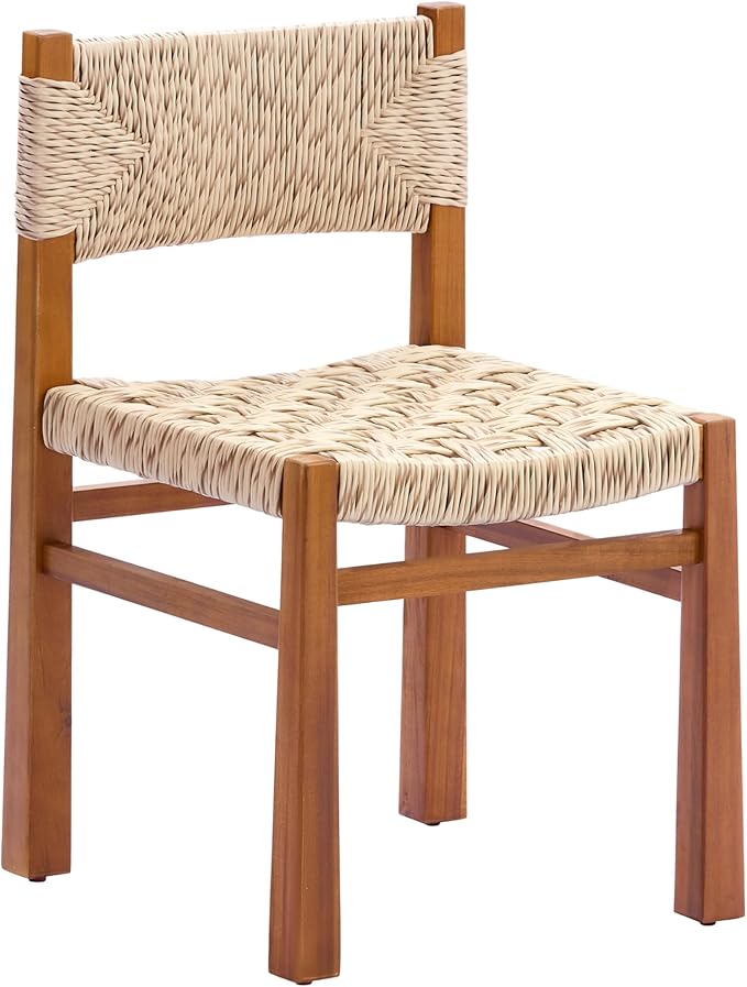 Christopher Knight Home Duro 6-Piece Outdoor Dining Set, Terrazzo Concrete Dining Table and Bench with 4 Acacia Wood Wicker Chairs, Patio Dining Table Set for Garden/Backyard, Light Grey+Teak+White