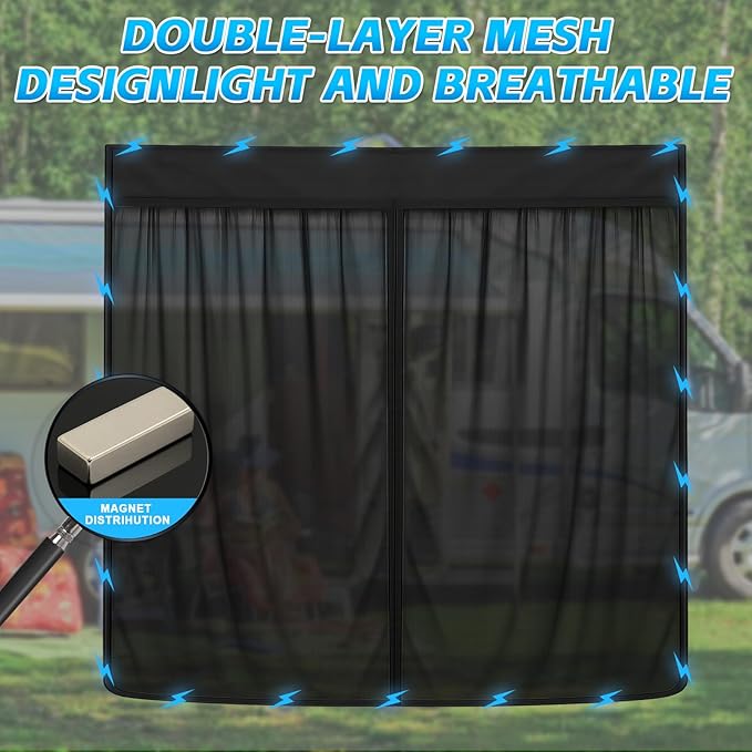 Magnetic Van Screen for Ram Promaster City 2015-2025 - Mosquito Net with Zipper for Back Door - 60" H x 60" W