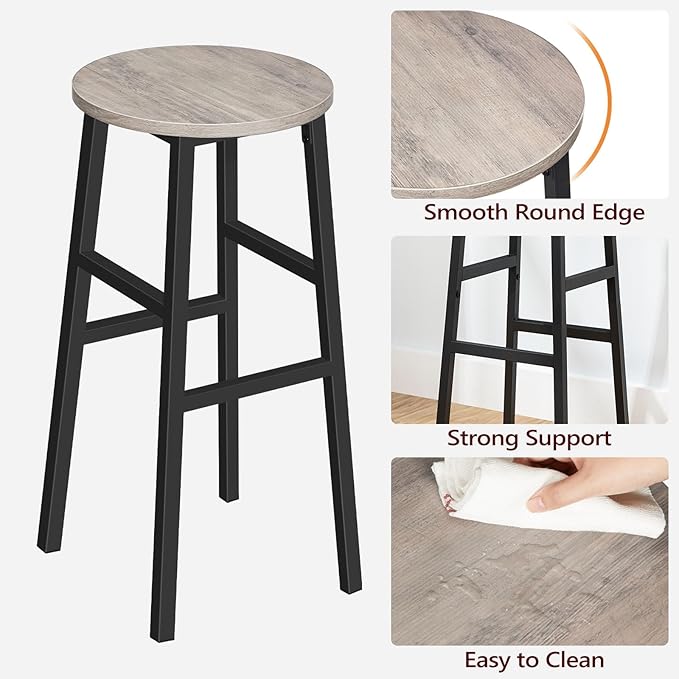 MAHANCRIS Bar Stools, Set of 2 Round Bar Chairs with Footrest, 28 Inch Kitchen Breakfast Bar Stools, Industrial Stools, Easy Assembly, for Dining Room, Kitchen, Greige BAHG02701 (Pack of 3)