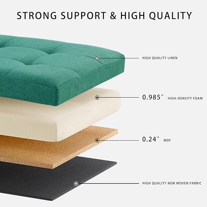 HAUSFRAU 31.5 Inches Ottoman with Storage Bench, Folding Ottoman Bench Small Foot Rest Stool, Bedroom Bench with Flipping Lid, Linen Kaki