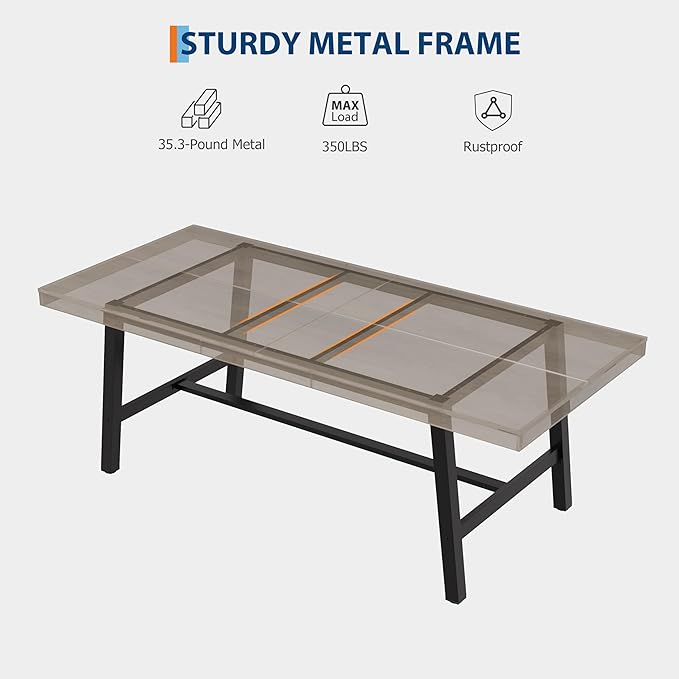 GarveeHome Industrial Dining Table for 6-8 People, 78.74" Long Large Kitchen Table with Sturdy Metal Frame, Rectangular Counter for Dinner, Kitchen, Dining Room (Grey, 79" Non-extendable)