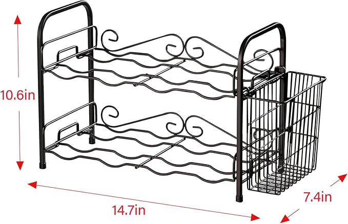 Wine Rack, 2-Tier 8 Bottles Wine Racks with Cork Holder Countertop Cabinet Wine Holder Wine Storage Shelf for Pantry Kitchen Bar Black