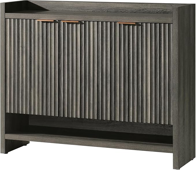 OAKHAM HOME Fluted Shoe Cabinet, 41" Tall 3-Door Entryway Storage Organizer with 3 Tier Adjustable Shelves, Modern Wood Shoe Rack for Hallway Mudroom Entrance Front Door (Midnight Oak)