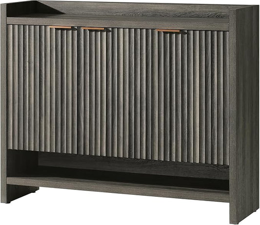 OAKHAM HOME Fluted Shoe Cabinet, 41" Tall 3-Door Entryway Storage Organizer with 3 Tier Adjustable Shelves, Modern Wood Shoe Rack for Hallway Mudroom Entrance Front Door (Midnight Oak)
