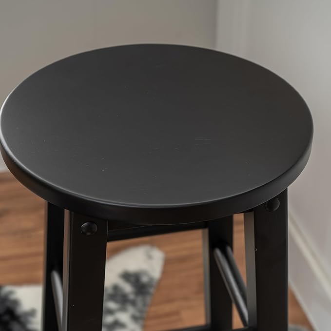 Linon Zeke Black Solid Wood Backless Round Barstool with 29 inch Seat Height