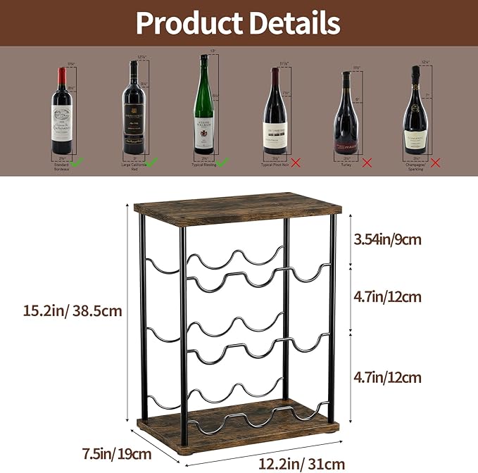 Nuovoware Wine Racks Countertop, Wine 9 Bottles Holder, Metal Wine Storage Organizer for Kitchen, Bar, Table, Cabinet, Wine Cellar, Vintage Brown